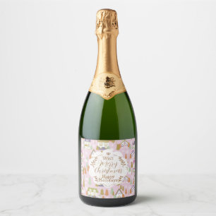 Étiquettes Pour Bouteilles De Vin Mousseux Maisons de Noël rose