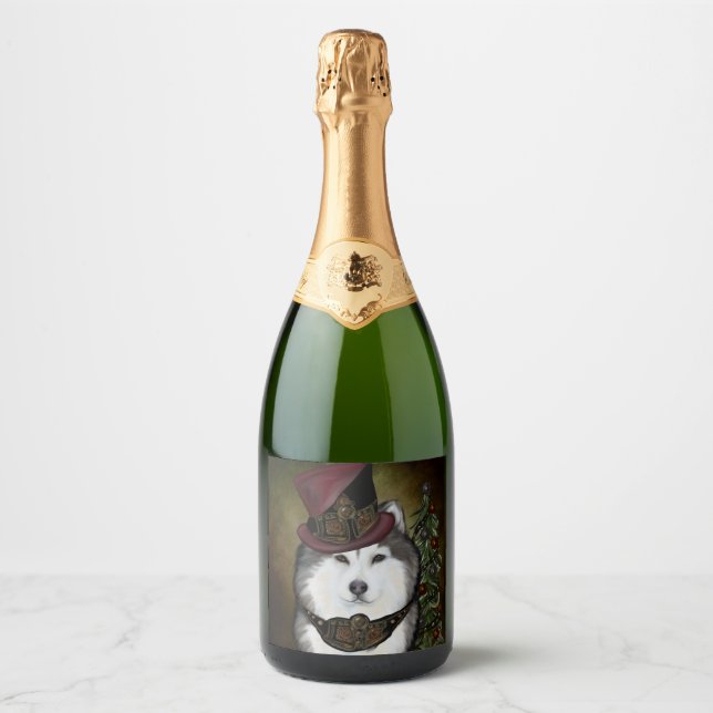 Étiquettes Pour Bouteilles De Vin Mousseux Malamute d'Alaska (Devant)