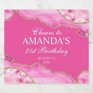 Étiquettes Pour Bouteilles De Vin Mousseux Marbre rose et or Agate