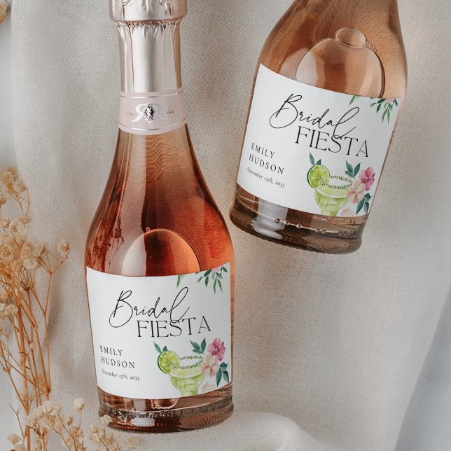 Étiquettes Pour Bouteilles De Vin Mousseux Margarita Fête des mariées mexicaine Fiesta (Créateur téléchargé)