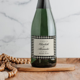Étiquettes Pour Bouteilles De Vin Mousseux Mariage à carreaux de diamant rétro à l'ancienne