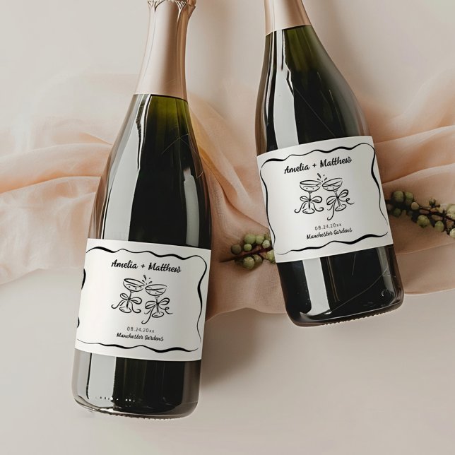 Étiquettes Pour Bouteilles De Vin Mousseux Mariage à main moderne et capricieux (Créateur téléchargé)