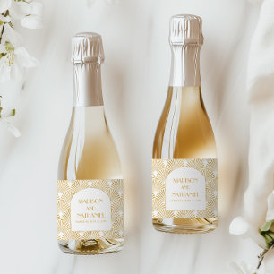 Étiquettes Pour Bouteilles De Vin Mousseux Mariage Art Déco Élégant Or Blanc Géométrique