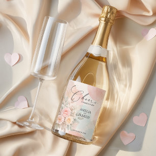 Étiquettes Pour Bouteilles De Vin Mousseux Mariage aux Formes Abstraites Florales Aquarelle P