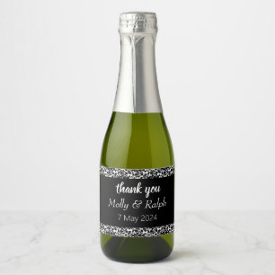 Étiquettes Pour Bouteilles De Vin Mousseux Mariage blanc damassé noir