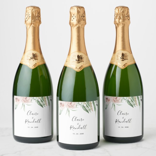 Étiquettes Pour Bouteilles De Vin Mousseux Mariage blanc rose vert (Bouteilles)