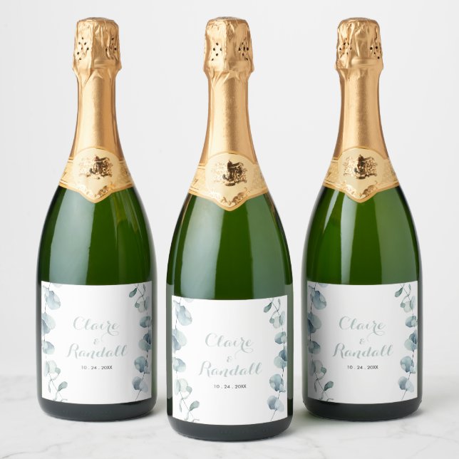 Étiquettes Pour Bouteilles De Vin Mousseux Mariage blanc vert minimaliste (Bouteilles)
