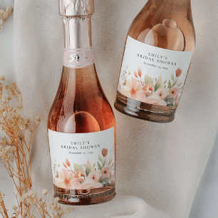 Étiquettes Pour Bouteilles De Vin Mousseux Mariage Bohème Floral Saumon Fête de Fiançailles