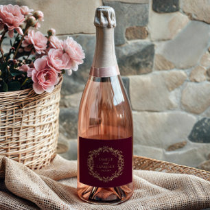 Étiquettes Pour Bouteilles De Vin Mousseux Mariage cadre floral toile de Bourgogne Champagne