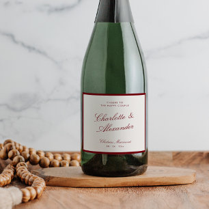 Étiquettes Pour Bouteilles De Vin Mousseux Mariage Calligraphie Classique Rouge Profond Ancie