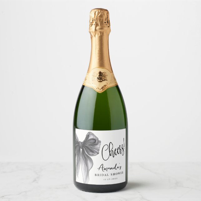 Étiquettes Pour Bouteilles De Vin Mousseux Mariage civil avec un nœud noir  (Devant)