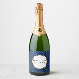 Étiquettes Pour Bouteilles De Vin Mousseux Mariage classique bleu et or