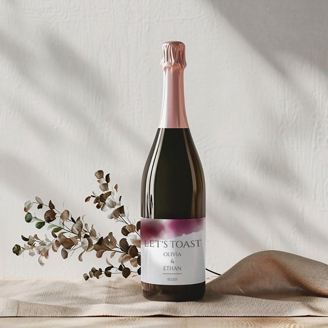 Étiquettes Pour Bouteilles De Vin Mousseux Mariage d'aquarelle Bourgogne - Élégant (Créateur téléchargé)
