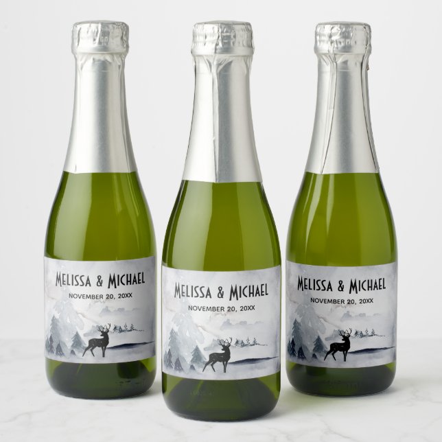 Étiquettes Pour Bouteilles De Vin Mousseux Mariage d'aquarelle gris-rustique (Bouteilles)