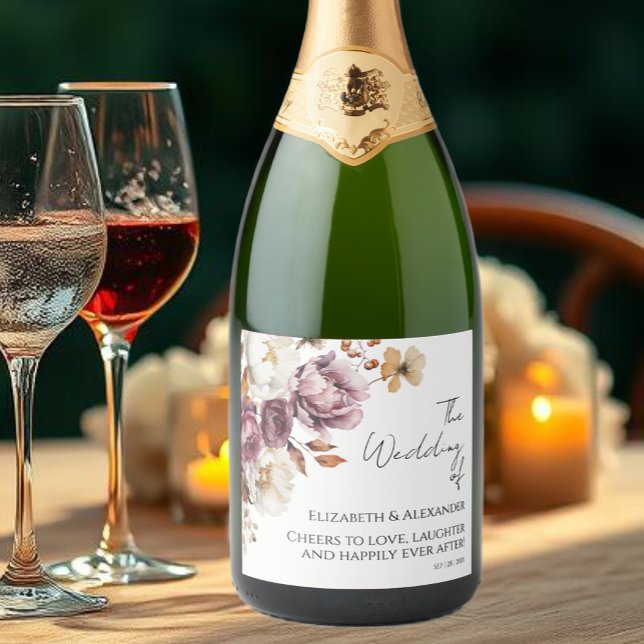 Étiquettes Pour Bouteilles De Vin Mousseux Mariage d'automne floral en Bourgogne (Créateur téléchargé)