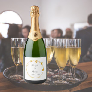 Étiquettes Pour Bouteilles De Vin Mousseux Mariage de couronne de coeur simple jaune doré