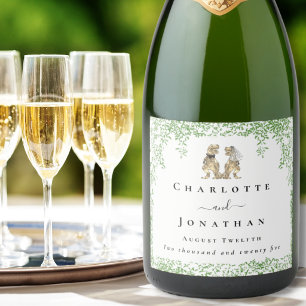 Étiquettes Pour Bouteilles De Vin Mousseux Mariage de dinosaures personnalisé avec mariée et