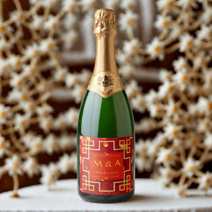 Étiquettes Pour Bouteilles De Vin Mousseux Mariage de dragon rouge et or