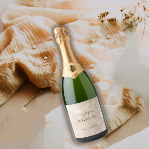 Étiquettes Pour Bouteilles De Vin Mousseux Mariage de feuille de palme Tropical Brossé d'or