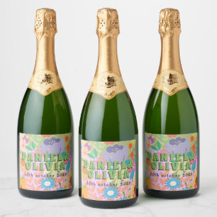 Étiquettes Pour Bouteilles De Vin Mousseux Mariage de fleurs