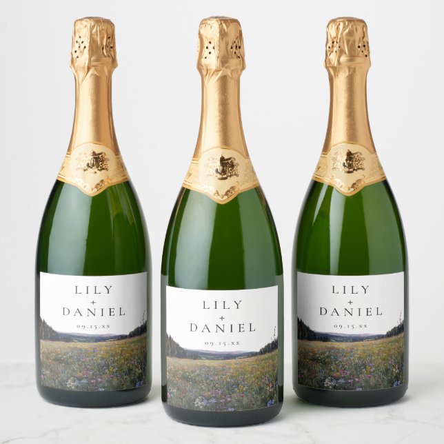 Étiquettes Pour Bouteilles De Vin Mousseux Mariage de fleurs sauvages aquarelle Prairie flora (Bouteilles)