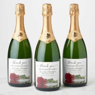 Étiquettes Pour Bouteilles De Vin Mousseux Mariage de Merci romantique de rose rouge