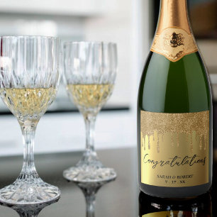 Étiquettes Pour Bouteilles De Vin Mousseux Mariage de Parties scintillant Gold
