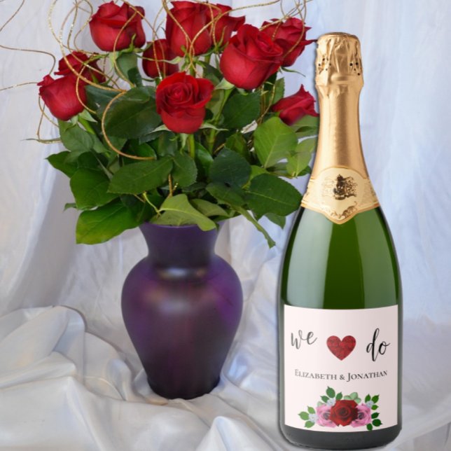 Étiquettes Pour Bouteilles De Vin Mousseux Mariage de roses rouges et roses (Créateur téléchargé)