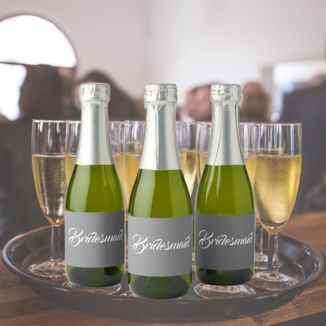 Étiquettes Pour Bouteilles De Vin Mousseux Mariage de script stylisé gris foncé (In Situ Wedding)