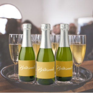 Étiquettes Pour Bouteilles De Vin Mousseux Mariage de script stylisé jaune doré