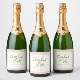 Étiquettes Pour Bouteilles De Vin Mousseux Mariage d'écriture manuscrite Pastel Retro Pinky