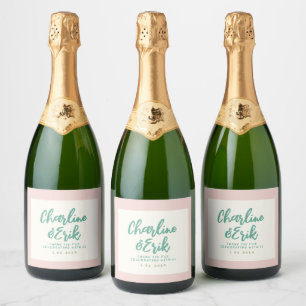 Étiquettes Pour Bouteilles De Vin Mousseux Mariage d'écriture manuscrite Pastel Retro Pinky