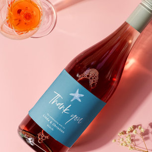 Étiquettes Pour Bouteilles De Vin Mousseux Mariage d'été de la mer bleue profonde