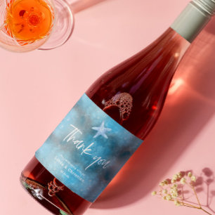 Étiquettes Pour Bouteilles De Vin Mousseux Mariage d'été de la mer bleue profonde