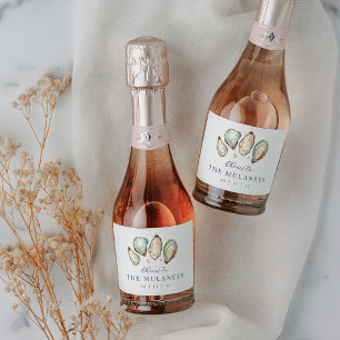 Étiquettes Pour Bouteilles De Vin Mousseux Mariage d'huîtres d'aquarelle côtière