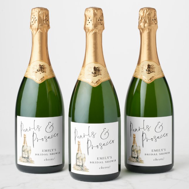 Étiquettes Pour Bouteilles De Vin Mousseux Mariage Élégant Perles Prosecco À Votre Santé Réce (Bouteilles)
