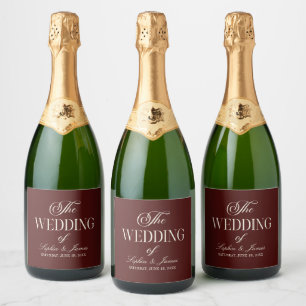 Étiquettes Pour Bouteilles De Vin Mousseux Mariage Élégant Vintage Ivoire Bourgogne Foncé