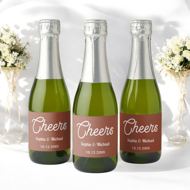 Étiquettes Pour Bouteilles De Vin Mousseux Mariage en terre cuite à la fois (Créateur téléchargé)