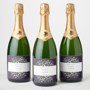 Étiquettes Pour Bouteilles De Vin Mousseux Mariage Eucalyptus Violet Ensemble Pour Toujours