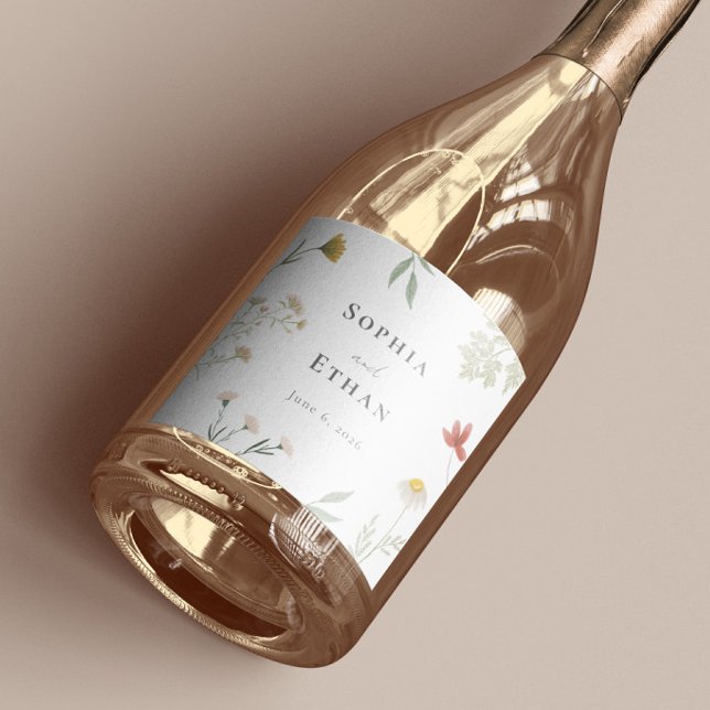 Étiquettes Pour Bouteilles De Vin Mousseux Mariage Fleur sauvage Leander (Créateur téléchargé)
