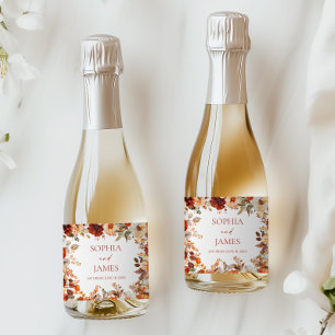 Étiquettes Pour Bouteilles De Vin Mousseux Mariage Floral Automnal Élégant Rustique