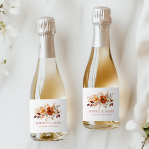 Étiquettes Pour Bouteilles De Vin Mousseux Mariage Floral Automnal Élégant Rustique