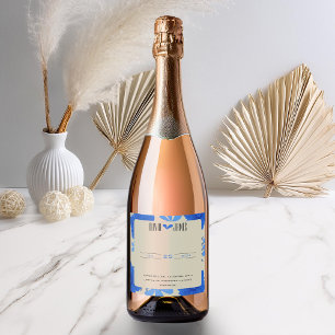 Étiquettes Pour Bouteilles De Vin Mousseux Mariage floral bleu romantique