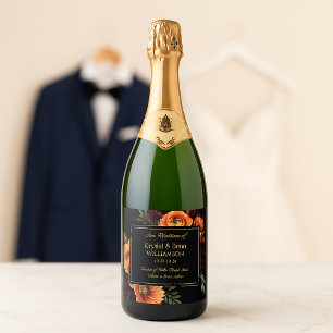Étiquettes Pour Bouteilles De Vin Mousseux Mariage Floral Bordeaux Rouille Orange Foncé