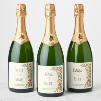 Étiquettes Pour Bouteilles De Vin Mousseux Mariage floral botanique d'automne vibrant 