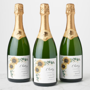 Étiquettes Pour Bouteilles De Vin Mousseux Mariage floral de tournesol Eucalyptus