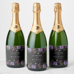 Étiquettes Pour Bouteilles De Vin Mousseux Mariage Floral Gothique Violet Mélancolique