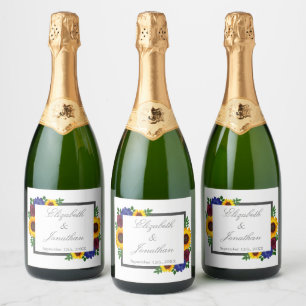 Étiquettes Pour Bouteilles De Vin Mousseux Mariage floral Rose Tournesol