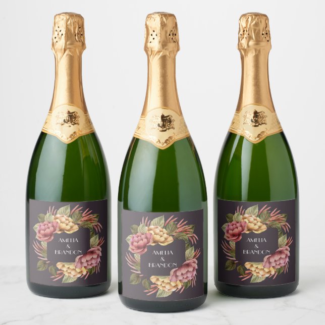 Étiquettes Pour Bouteilles De Vin Mousseux Mariage floral spectaculaire (Bouteilles)