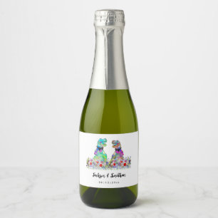 Étiquettes Pour Bouteilles De Vin Mousseux Mariage Gay de Dinosaures Colorés T-Rex Deux Marié